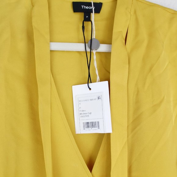 NWT Theory Silk V-neck Tie Blouse– Luxe Wrap Top for Office & Outings - Picture 5 of 15